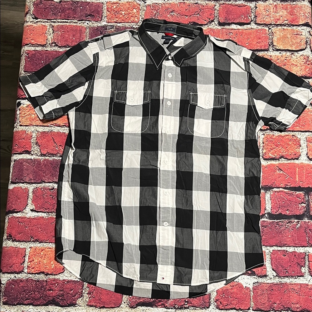 Tommy Hilfiger Black and White Plaid Men's Shirt